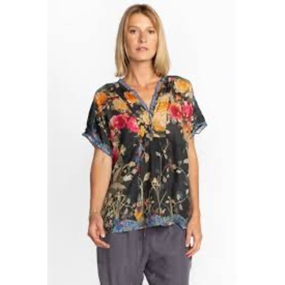 Johnny Was Graceful Galavant Blouse Silk Floral Smocked Top Small C15523-6 NEW